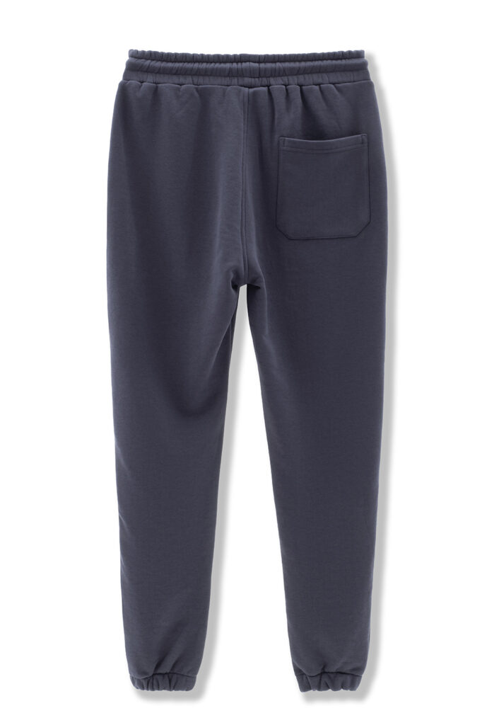Flat lay photography of navy blue jogger pants — Ghost Mannequin NYC, Brooklyn