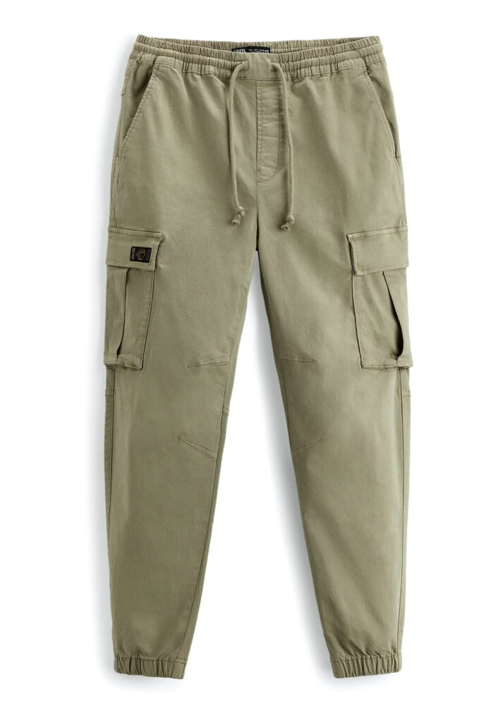Flat lay photography of olive cargo pants — Ghost Mannequin NYC, Brooklyn