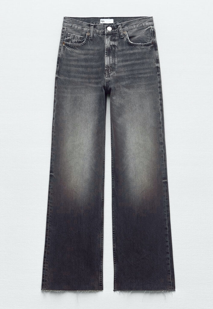 Flat lay photography of grey wash wide-leg jeans — Ghost Mannequin NYC, Brooklyn
