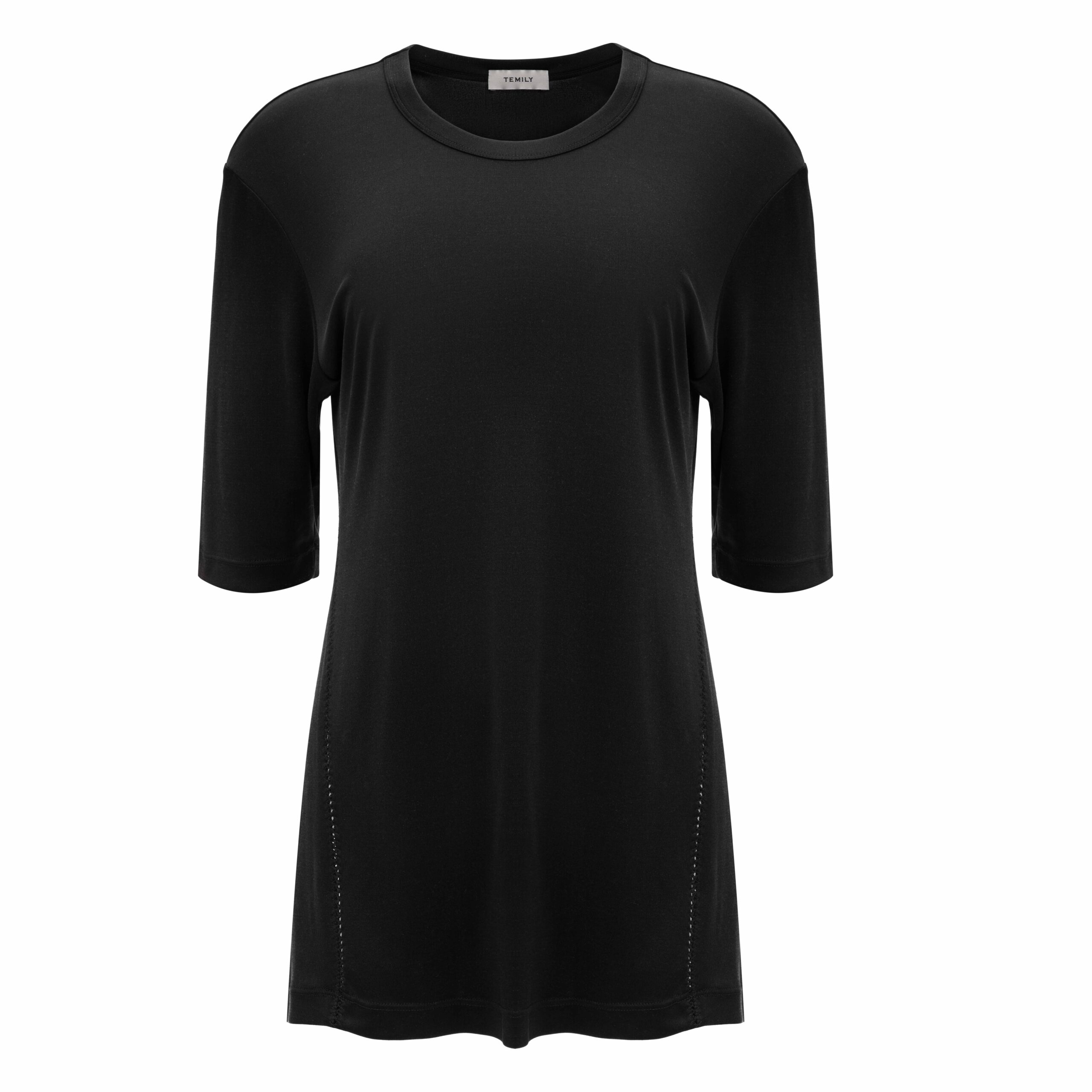 Detailed black garment photography showing texture stitching and construction
